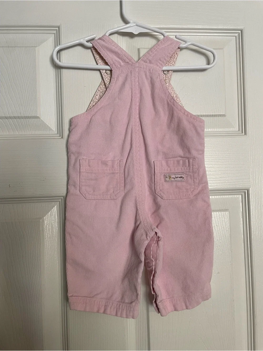 Vintage Carters 0-3 Months Pink Teddy Embroidered Corduroy Overalls EUC